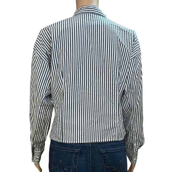 J Crew Fitted Button Up Shirt Cropped 6 Striped Poplin Stretch Preppy Classic - Picture 4 of 6